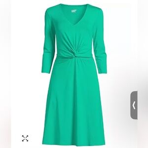 Lands End Teal Cotton Spandex Modal Stretch Dress Twist Knot Outdoor 2X EUC